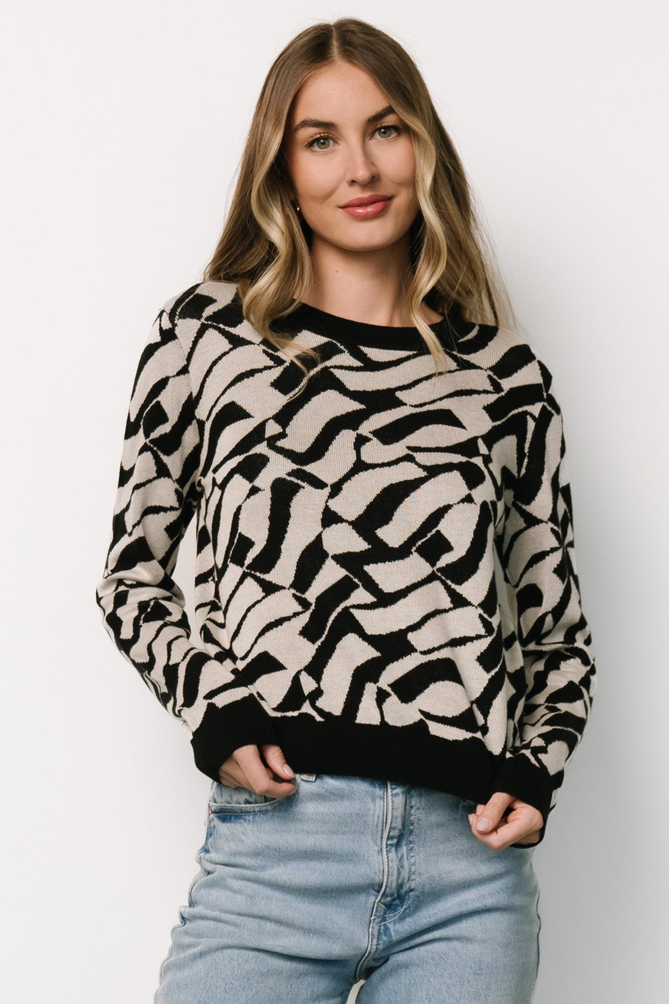 Petra Knit Sweater Top | Black + Ivory-My Beautiful Style