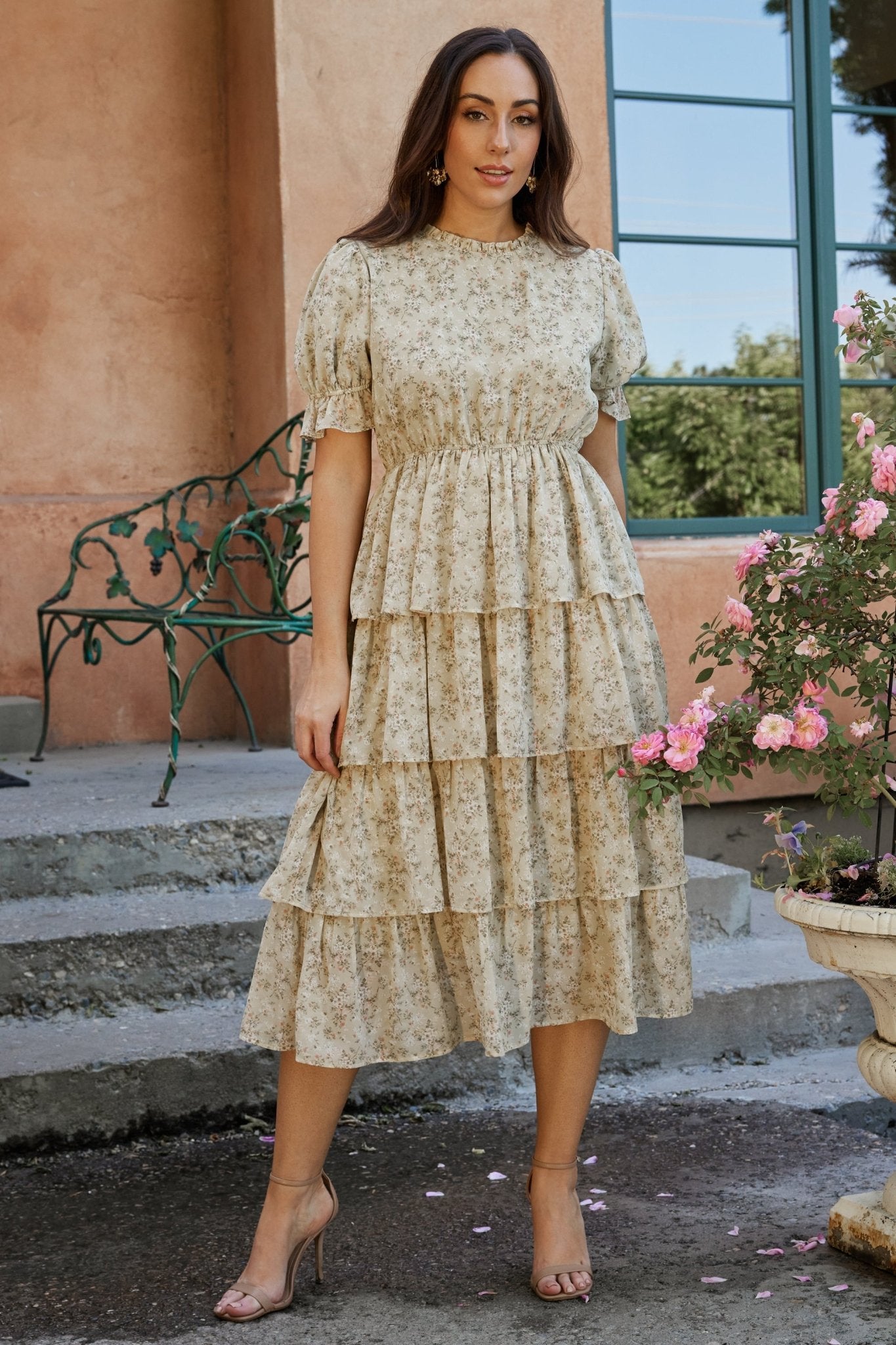 Pia Tiered Midi Dress | Light Sage Floral-My Beautiful Style