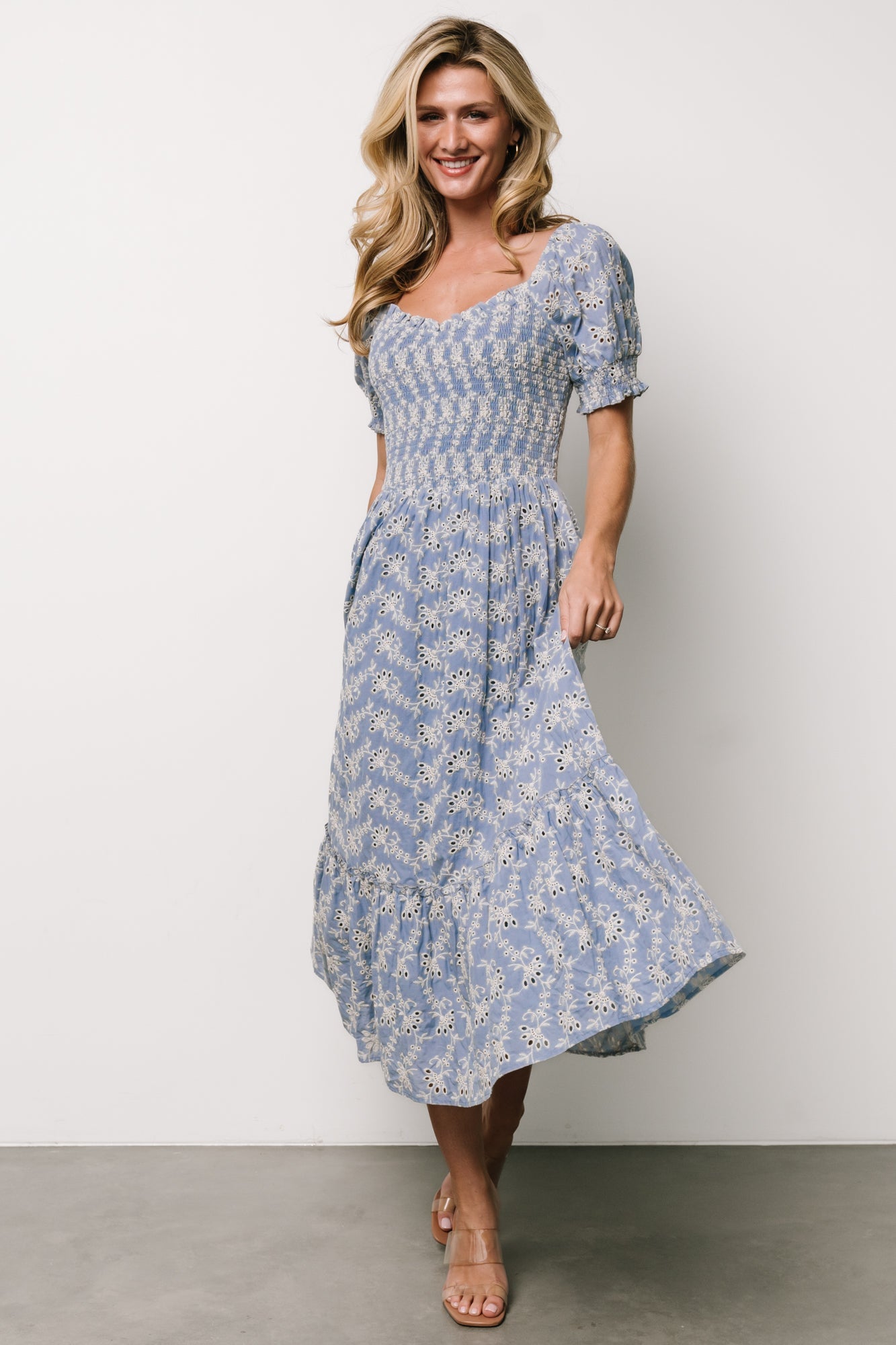Piper Eyelet Midi Dress | Blue + Ivory-My Beautiful Style