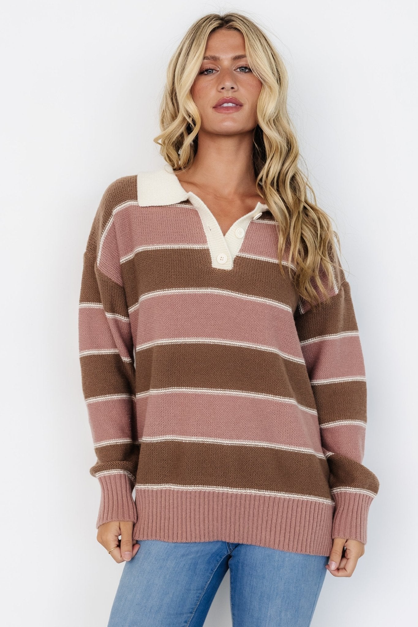 Priya Striped Sweater | Mauve + Mocha-My Beautiful Style