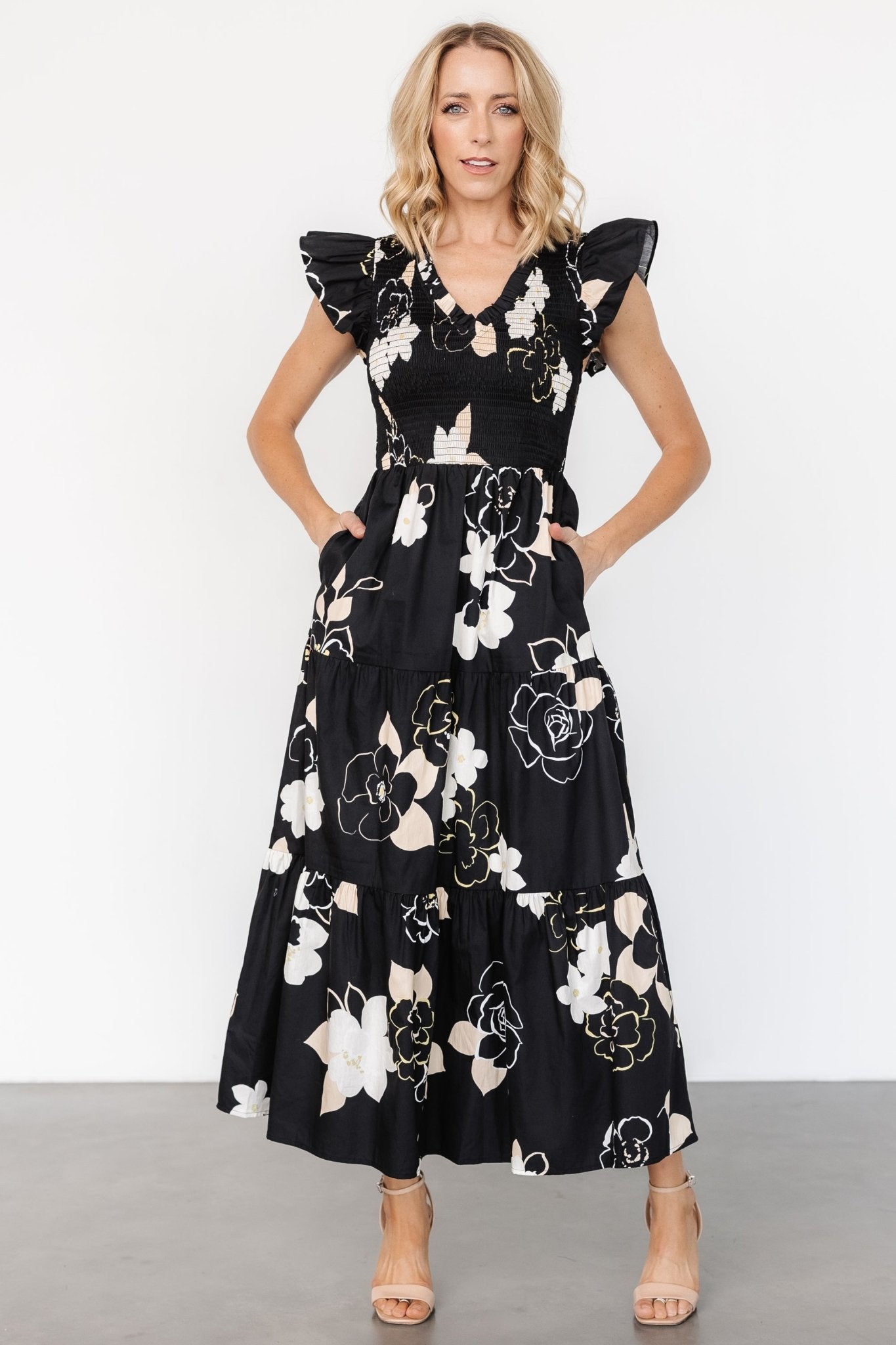 Ranchero Smocked Maxi Dress | Black Print-My Beautiful Style