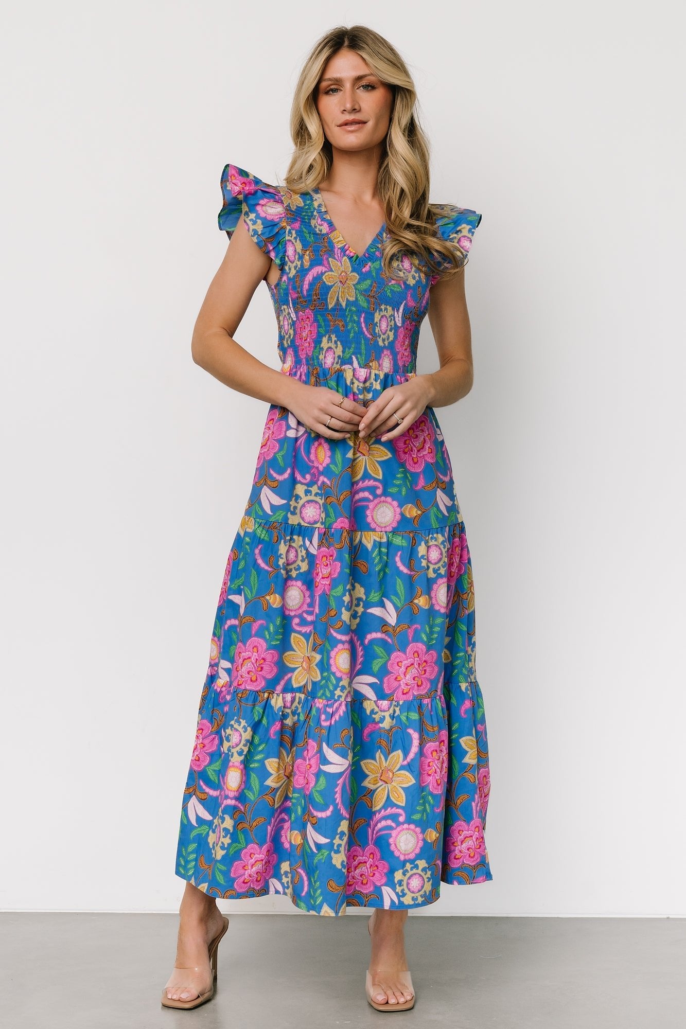 Ranchero Smocked Maxi Dress | Blue Multi Print-My Beautiful Style