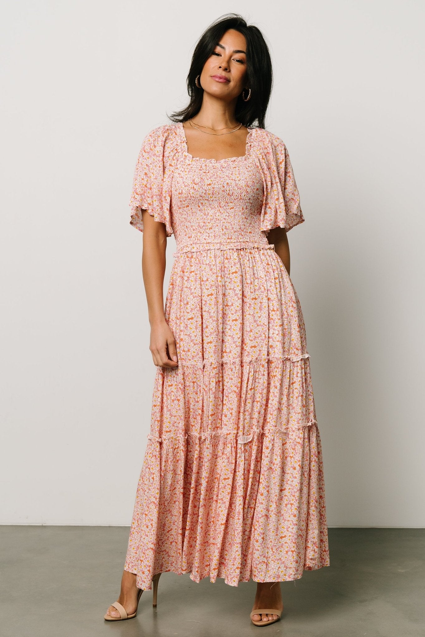 Regina Smocked Maxi Dress | Coral Floral-My Beautiful Style