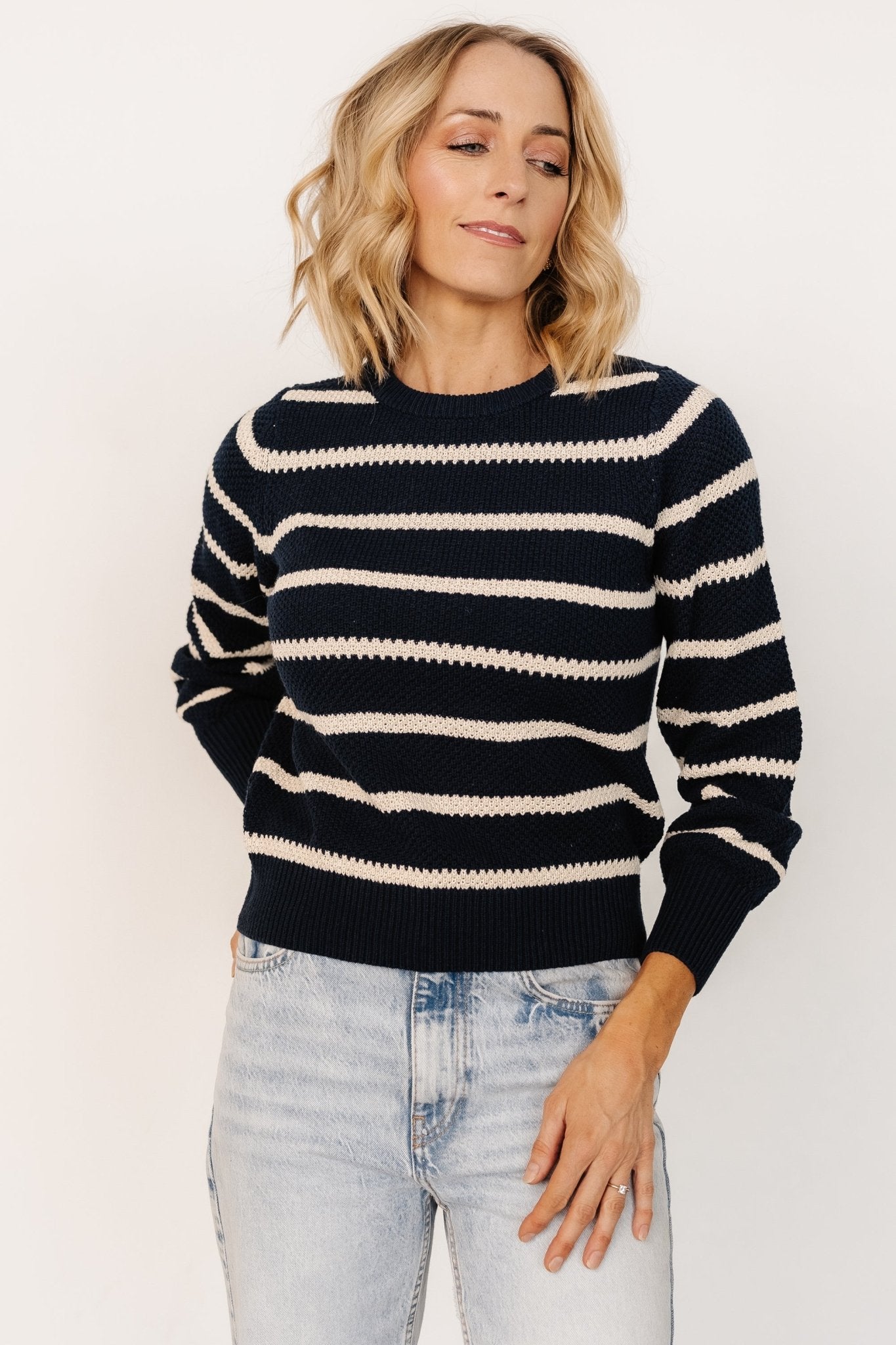 Rianne Knit Sweater | Navy + Cream Stripe-My Beautiful Style