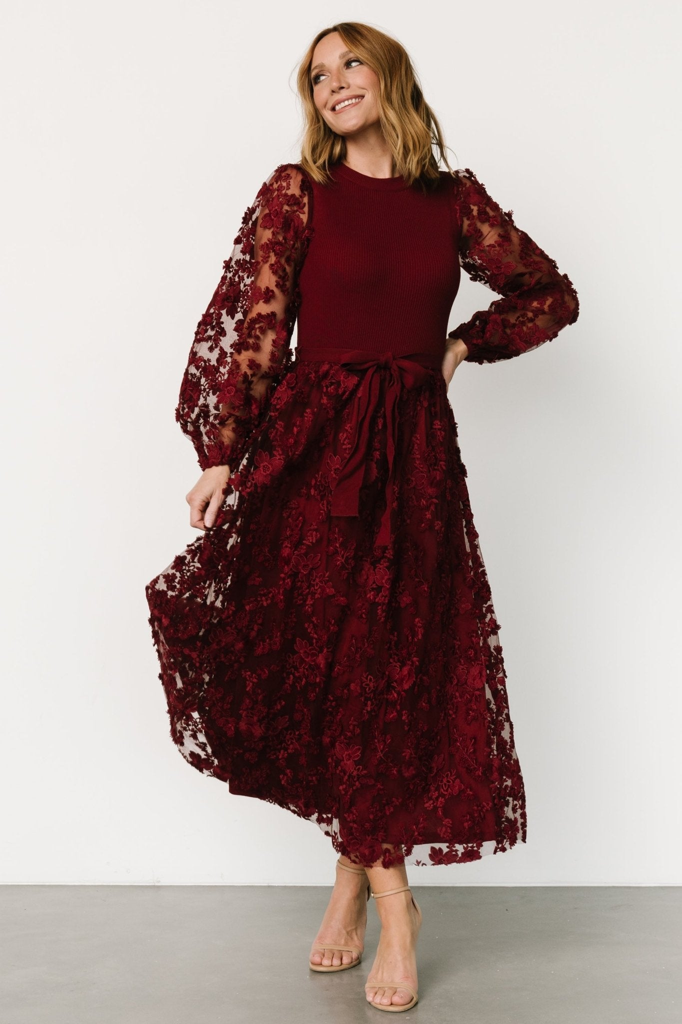 Roslyn Embroidered Dress | Wine-My Beautiful Style