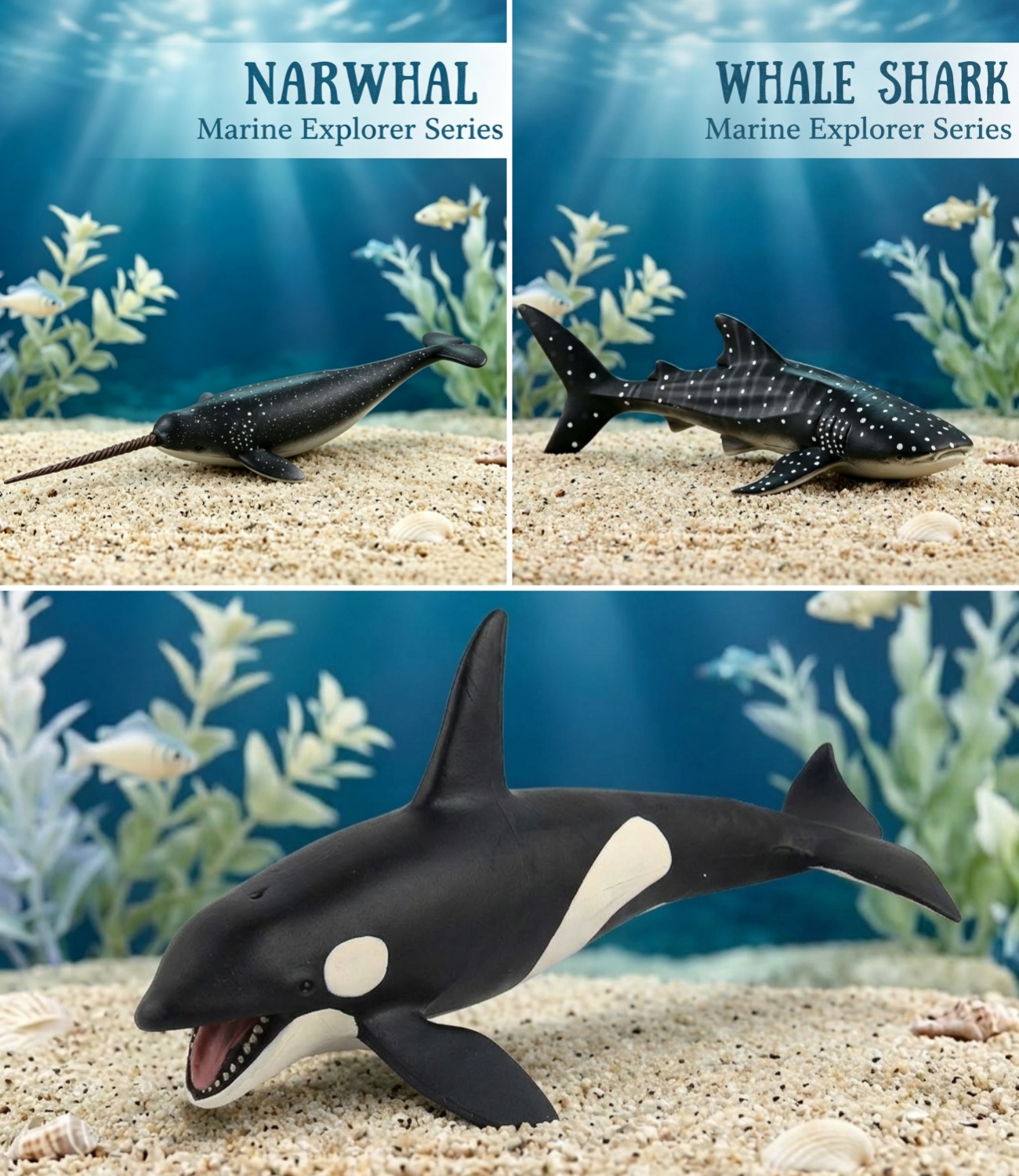 Educational Marine Life Discovery Kit: Lifelike Whale & Shark Models for Gifts & Decor