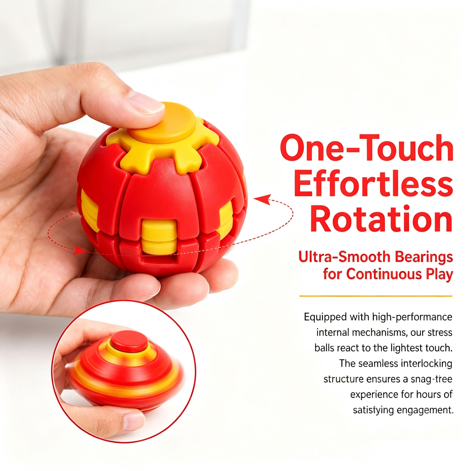 Press & Spin Fidget Relief Ball, Portable Rotating Sensory Stress Toy