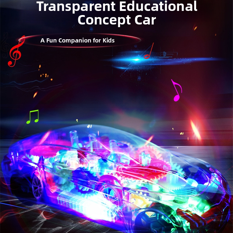 🚗🎨Transparent Gear Concept Car Children's Toy Vehicle Electric Music Lights Omnidirectional Concept Car Omnidirectional Driving Vehicle