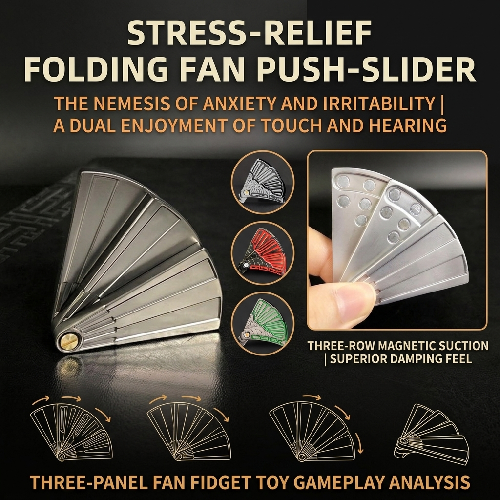 Folding Fan Magnetic Fidget Slider – Metallic Sensory EDC Stress Relief Toy