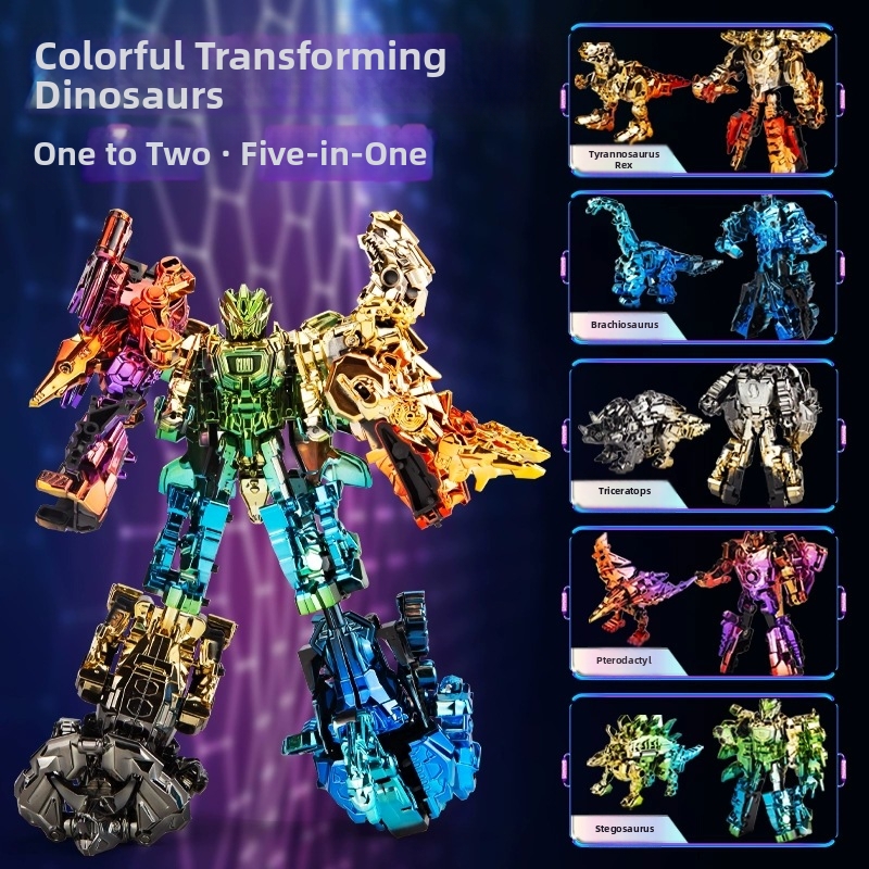 🦕Electroplated Rainbow-Finished Alloy Dinosaur Transformation Toy