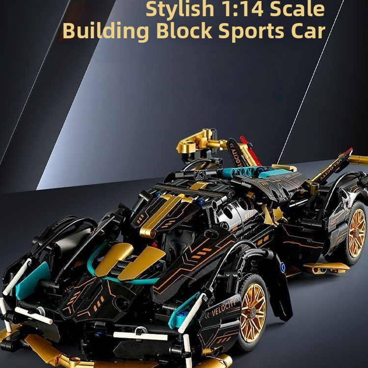 🧩🎉V12 Black Gold Sports Car: Building Block Remote-Controlled Racing Car  Educational Assembly Toy 