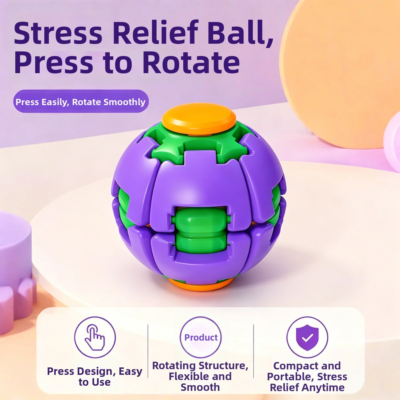 Press & Spin Fidget Relief Ball, Portable Rotating Sensory Stress Toy (Assembly Version)
