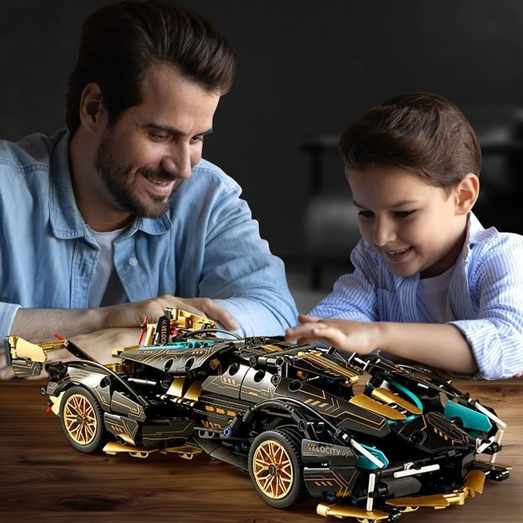 🧩🎉V12 Black Gold Sports Car: Building Block Remote-Controlled Racing Car  Educational Assembly Toy 