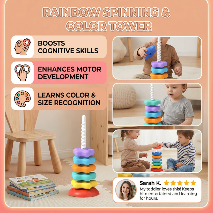 🌈Rainbow Spinning Tower - Early Learning Toy