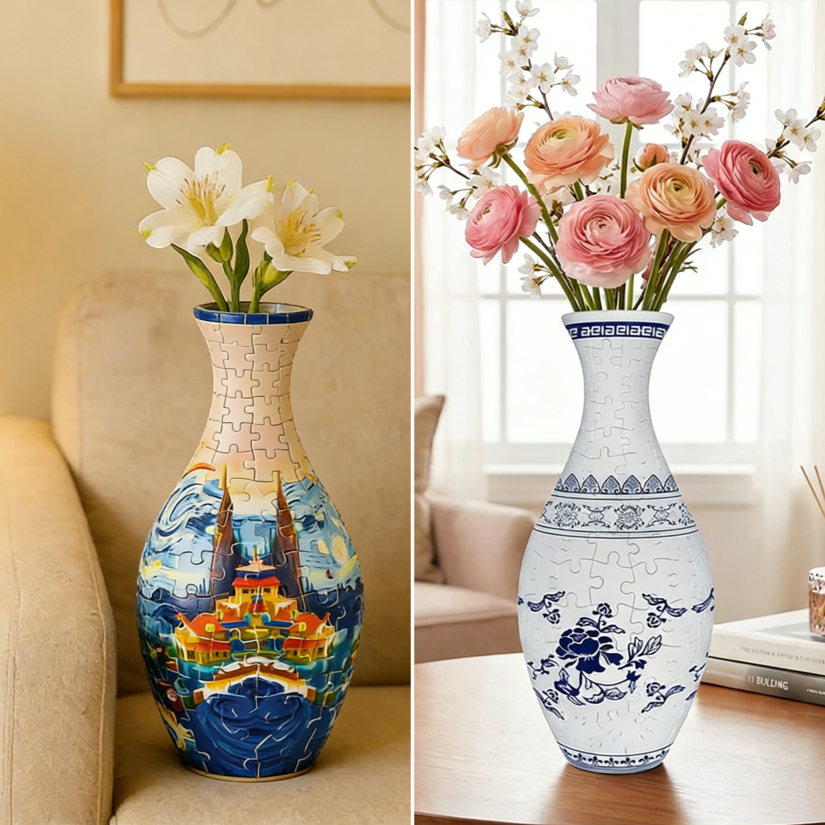 Elegant 3D Puzzle Vase – Suitable for Real Flowers