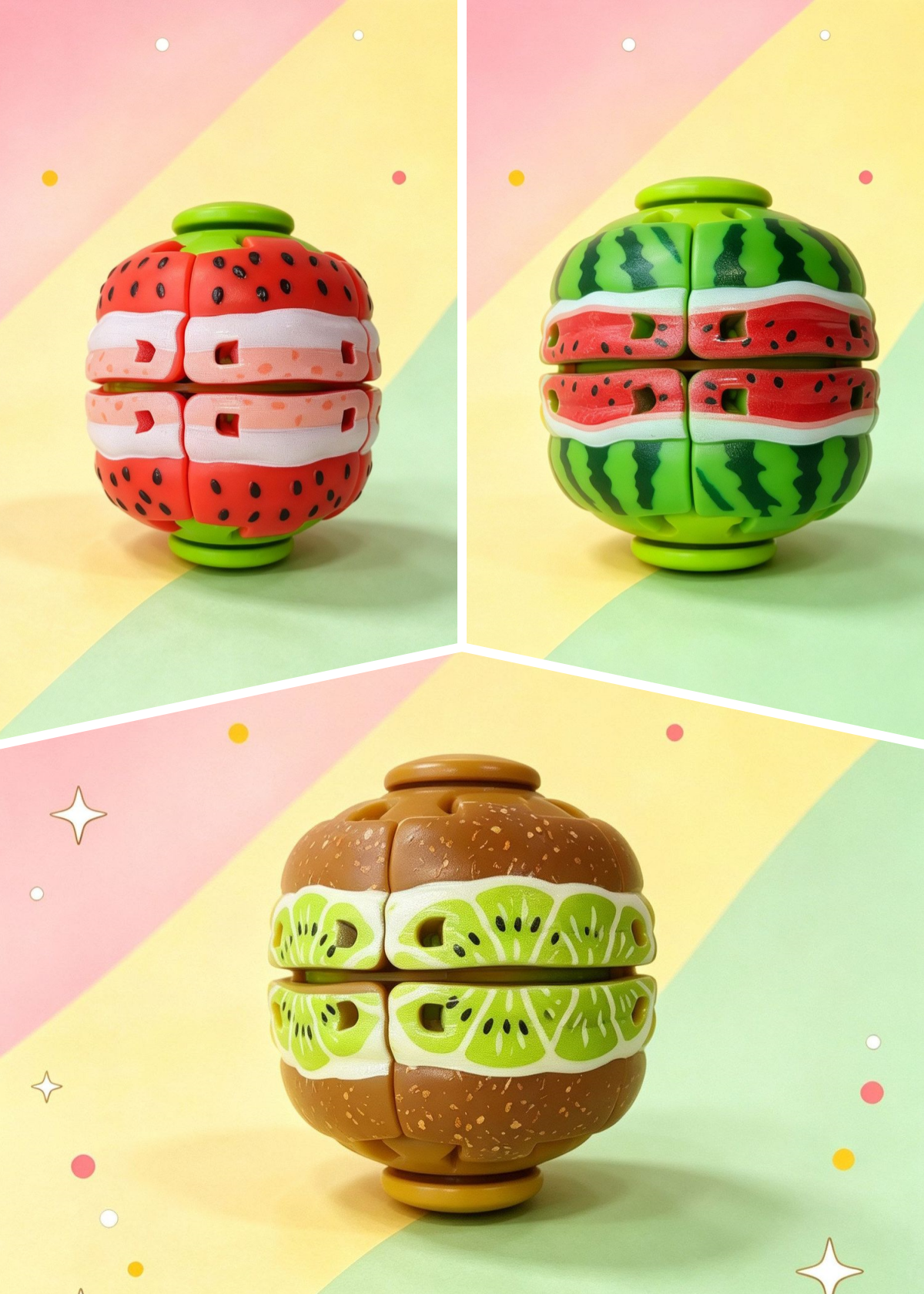 Press Gyroball Fidget Toy - Hamburger & Fruit Series