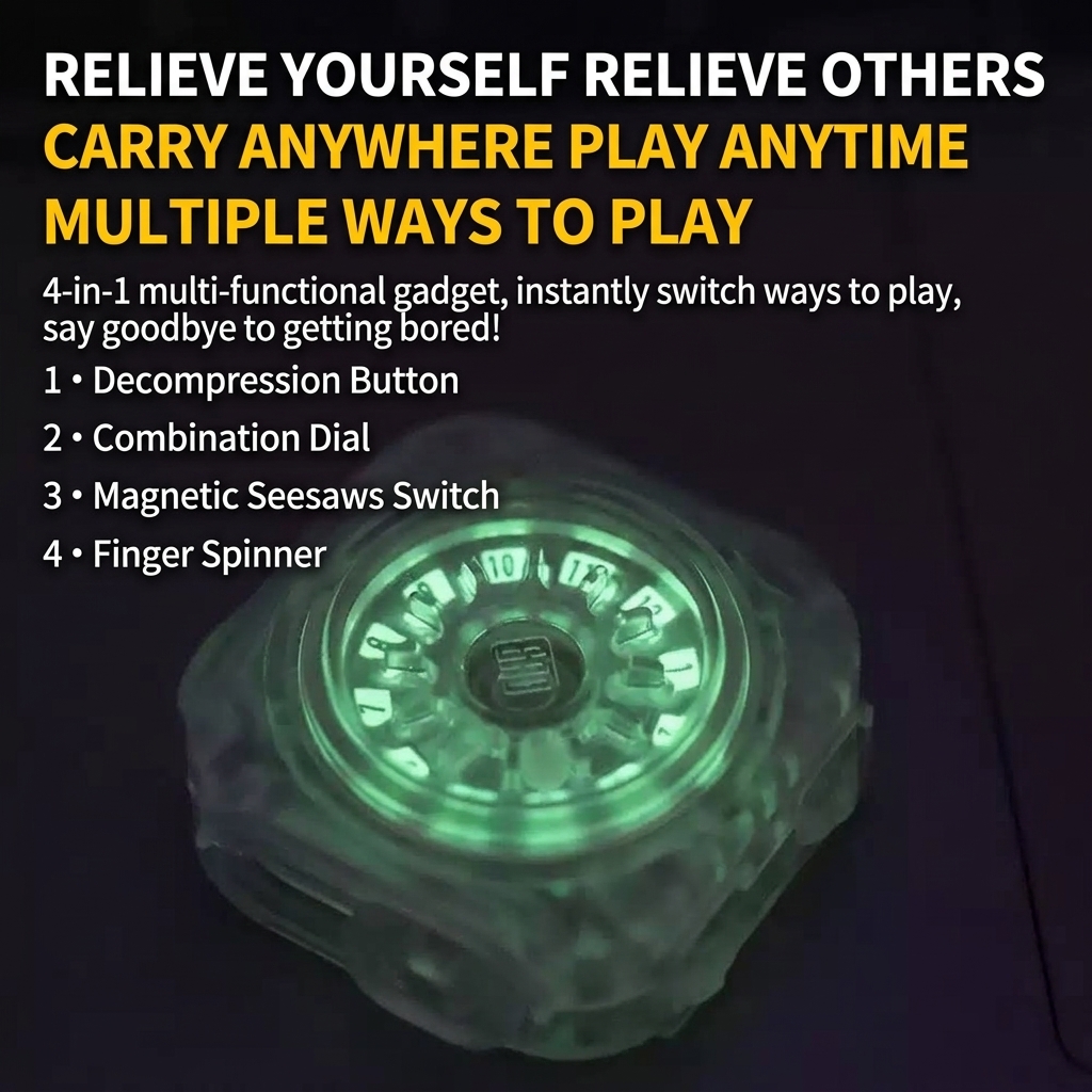 4-in-1 Luminescence EDC Fidget Toy - Multi-Functional Stress Relief Cube with Magnetic Switch & Finger Spinner