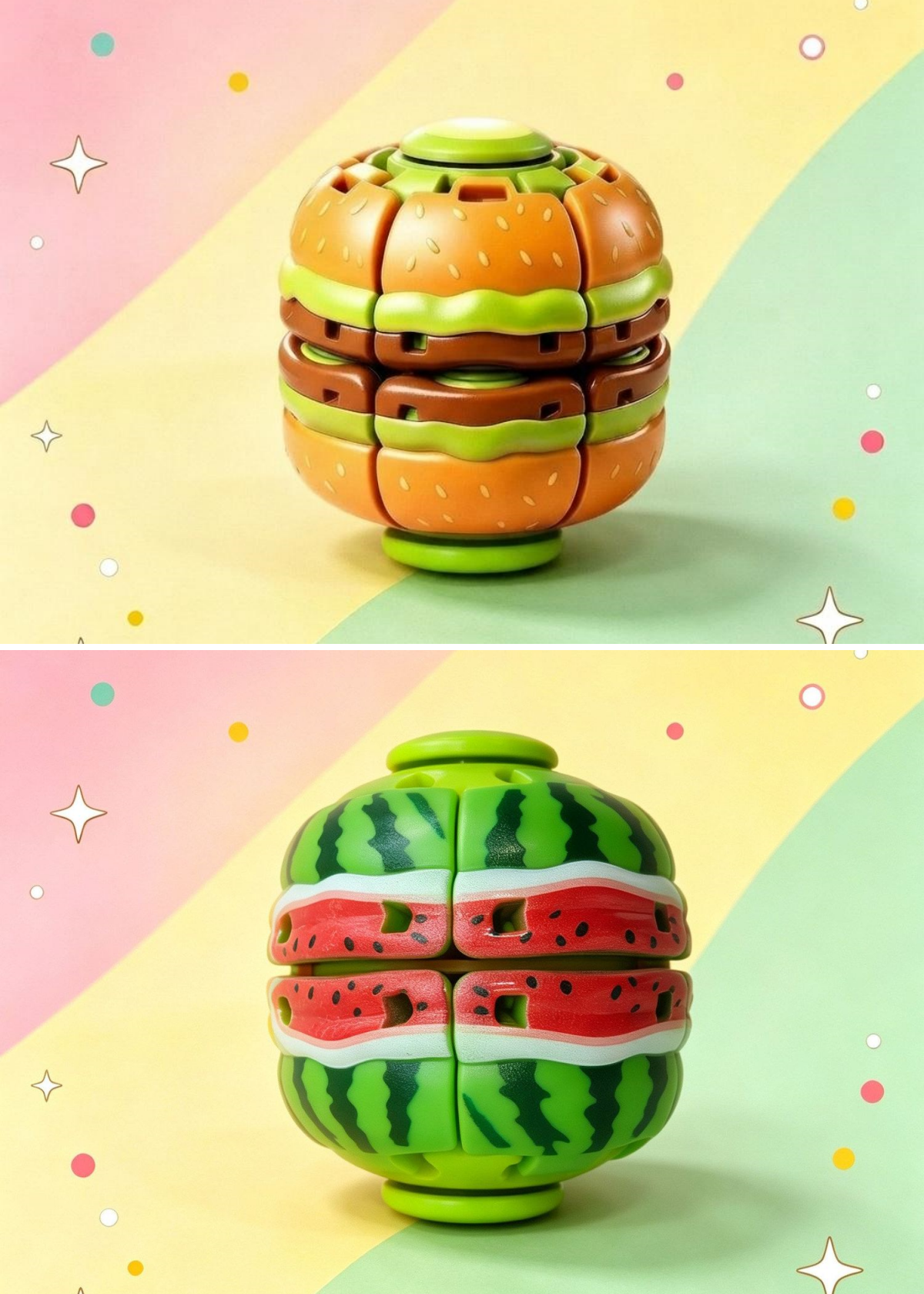 Press Gyroball Fidget Toy - Hamburger & Fruit Series
