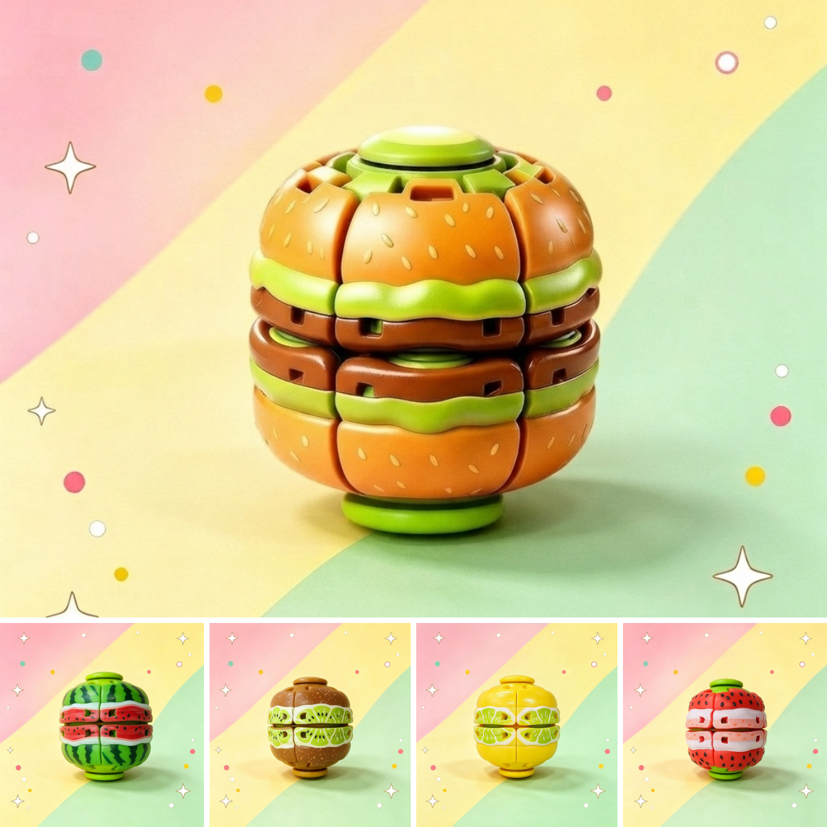 Press Gyroball Fidget Toy - Hamburger & Fruit Series