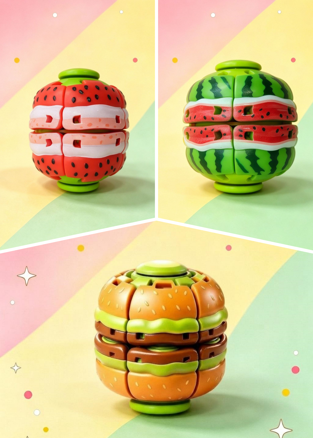 Press Gyroball Fidget Toy - Hamburger & Fruit Series