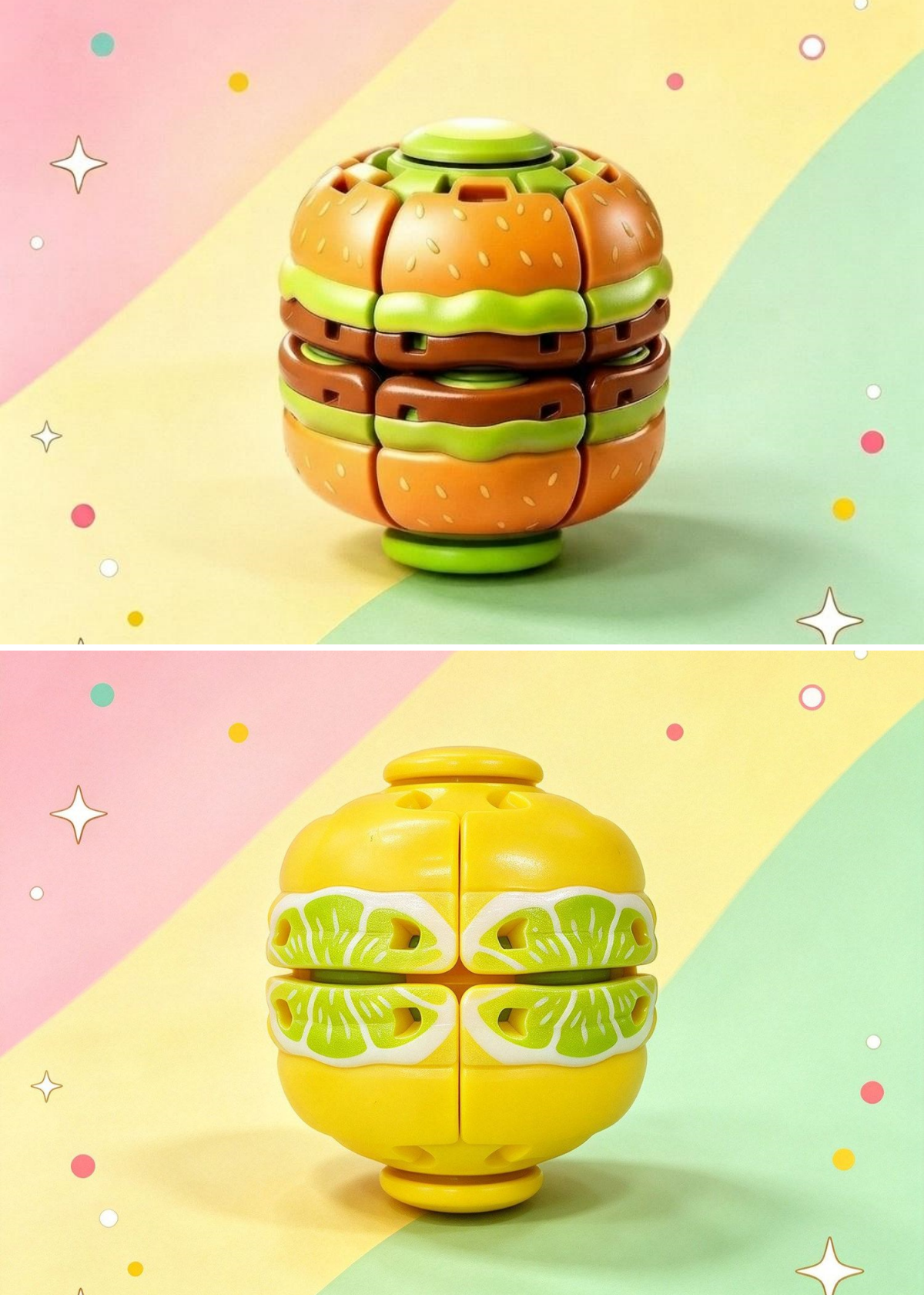 Press Gyroball Fidget Toy - Hamburger & Fruit Series