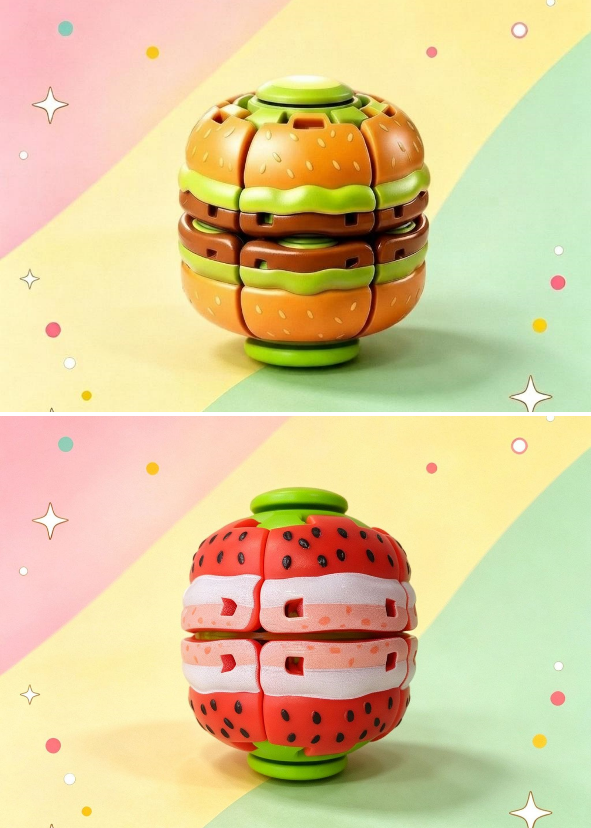 Press Gyroball Fidget Toy - Hamburger & Fruit Series
