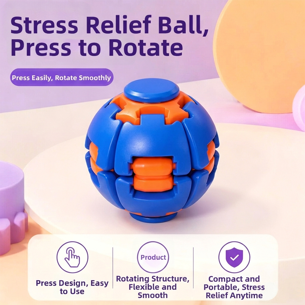Press & Spin Fidget Relief Ball, Portable Rotating Sensory Stress Toy