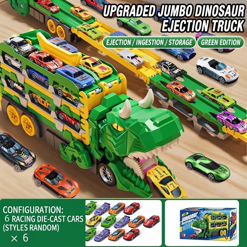 🦖 Giant Dinosaur Transport Car Toy 🚛 with Racing Cars 🏎️ — Interactive Ejection & Storage Playset for Kids 🎮