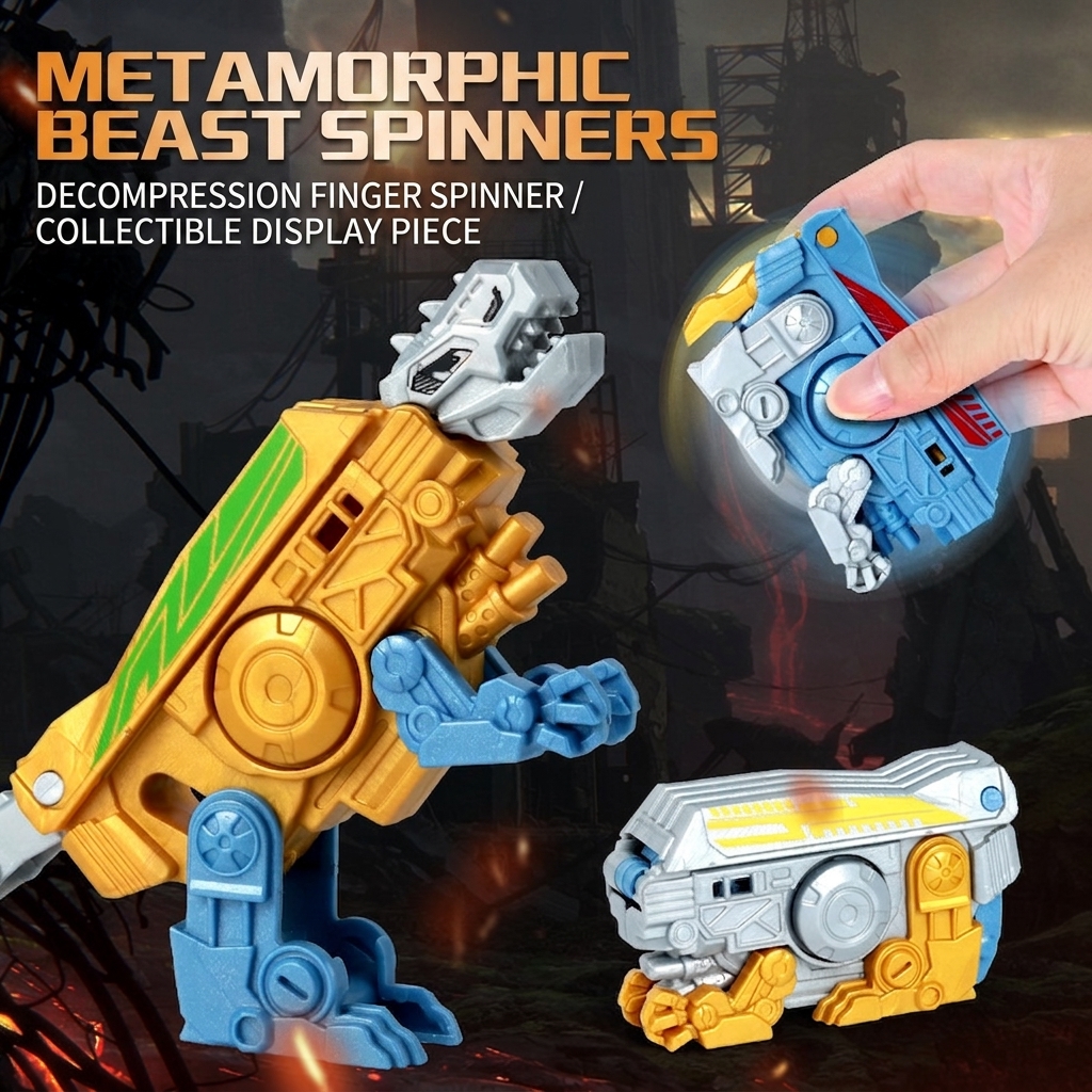 2-in-1 Transforming Mechanical Dinosaur Fidget Spinner - Silent EDC Desktop Stress Relief Toy