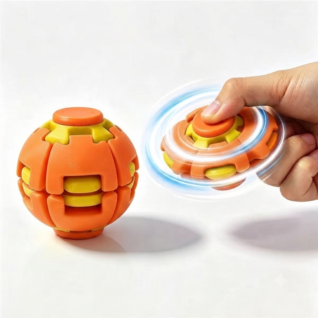 Press & Spin Fidget Relief Ball, Portable Rotating Sensory Stress Toy