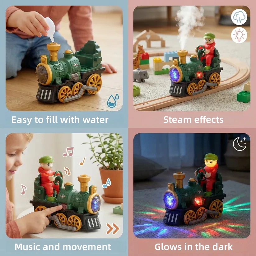 Adorable toy steam locomotive with lights 
