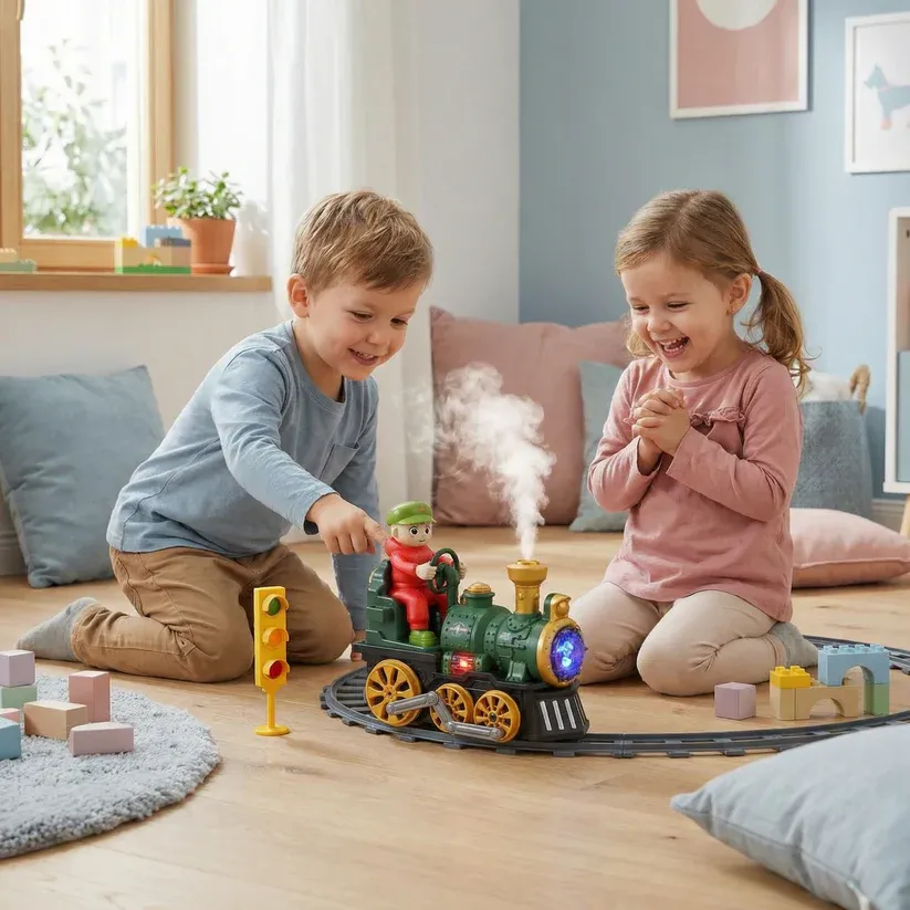 Adorable toy steam locomotive with lights 