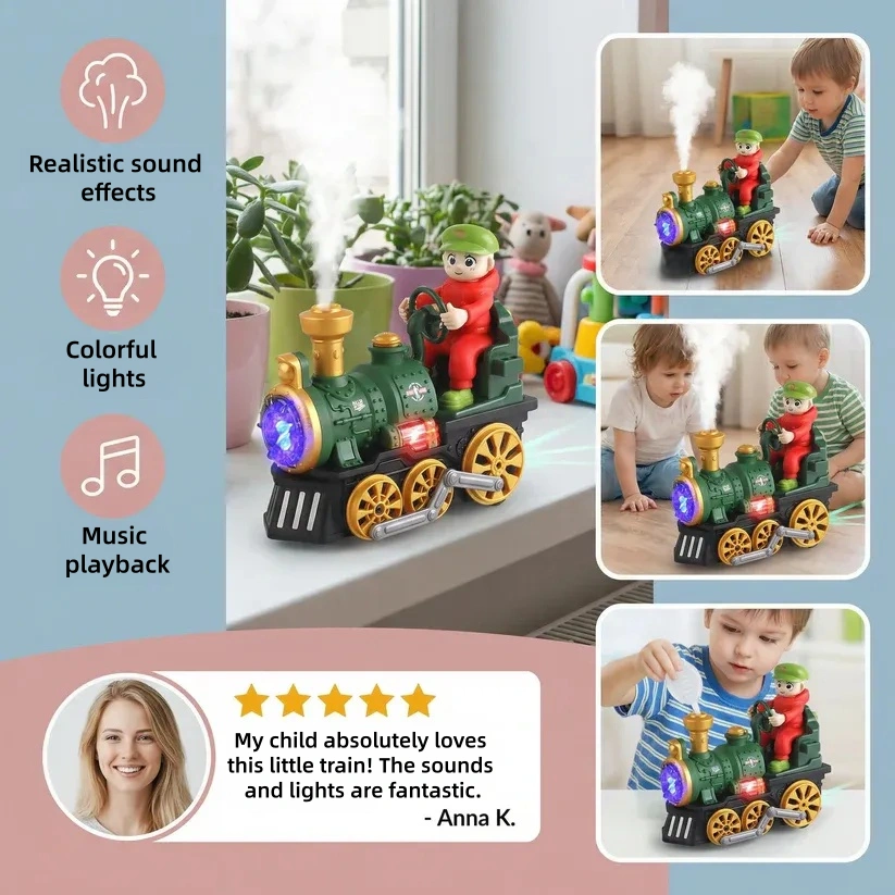 Adorable toy steam locomotive with lights 