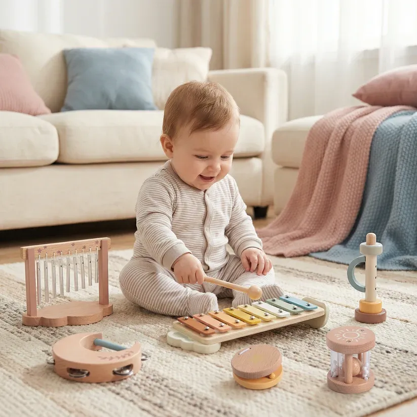 Wooden Instrument Set for Babies - 6-Piece Sensory Musical and Sound Toy
