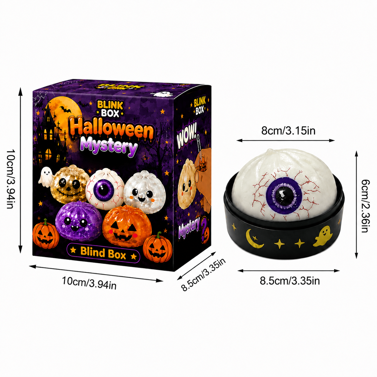 Halloween mystery dumpling squishy unboxing and display steps