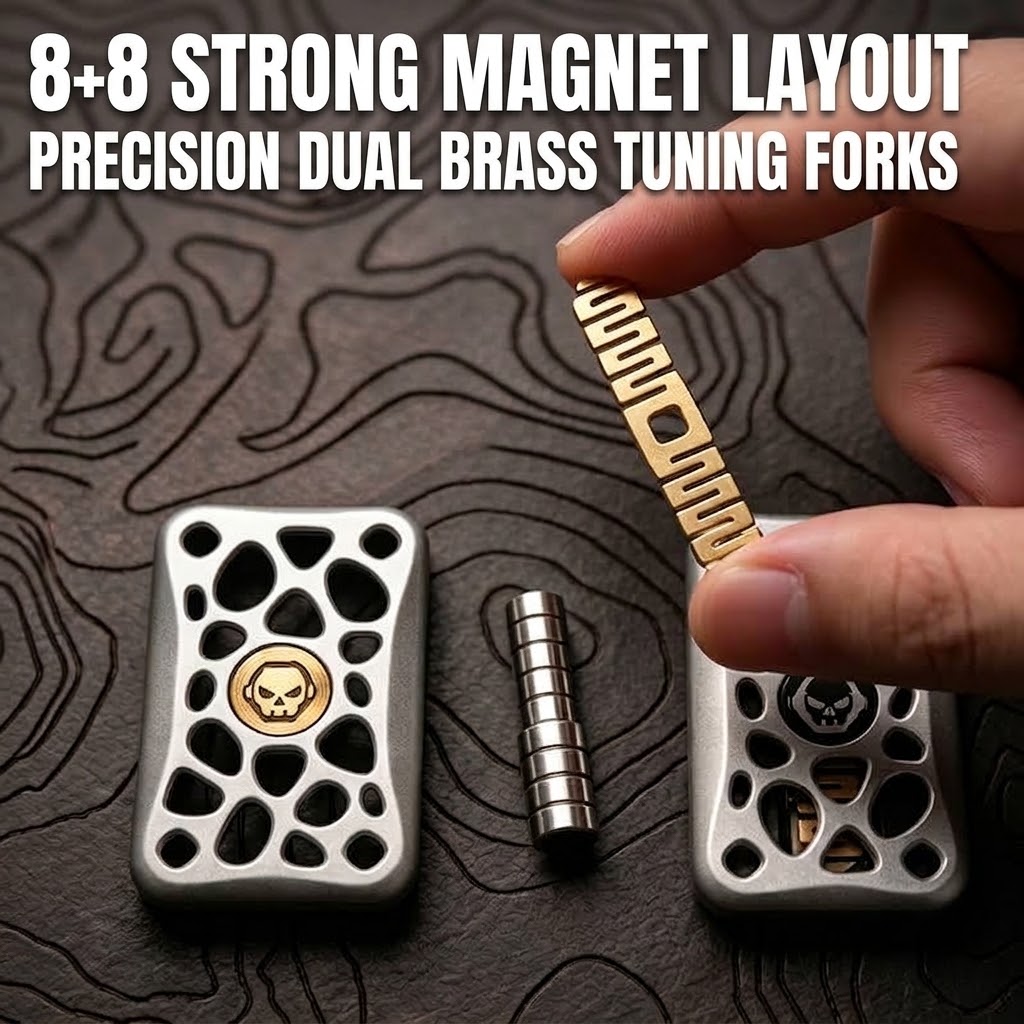 EDC Haptic Magnetic Slider – Brass Tuning Fork & Skeleton Metallic Fidget Toy for Stress Relief