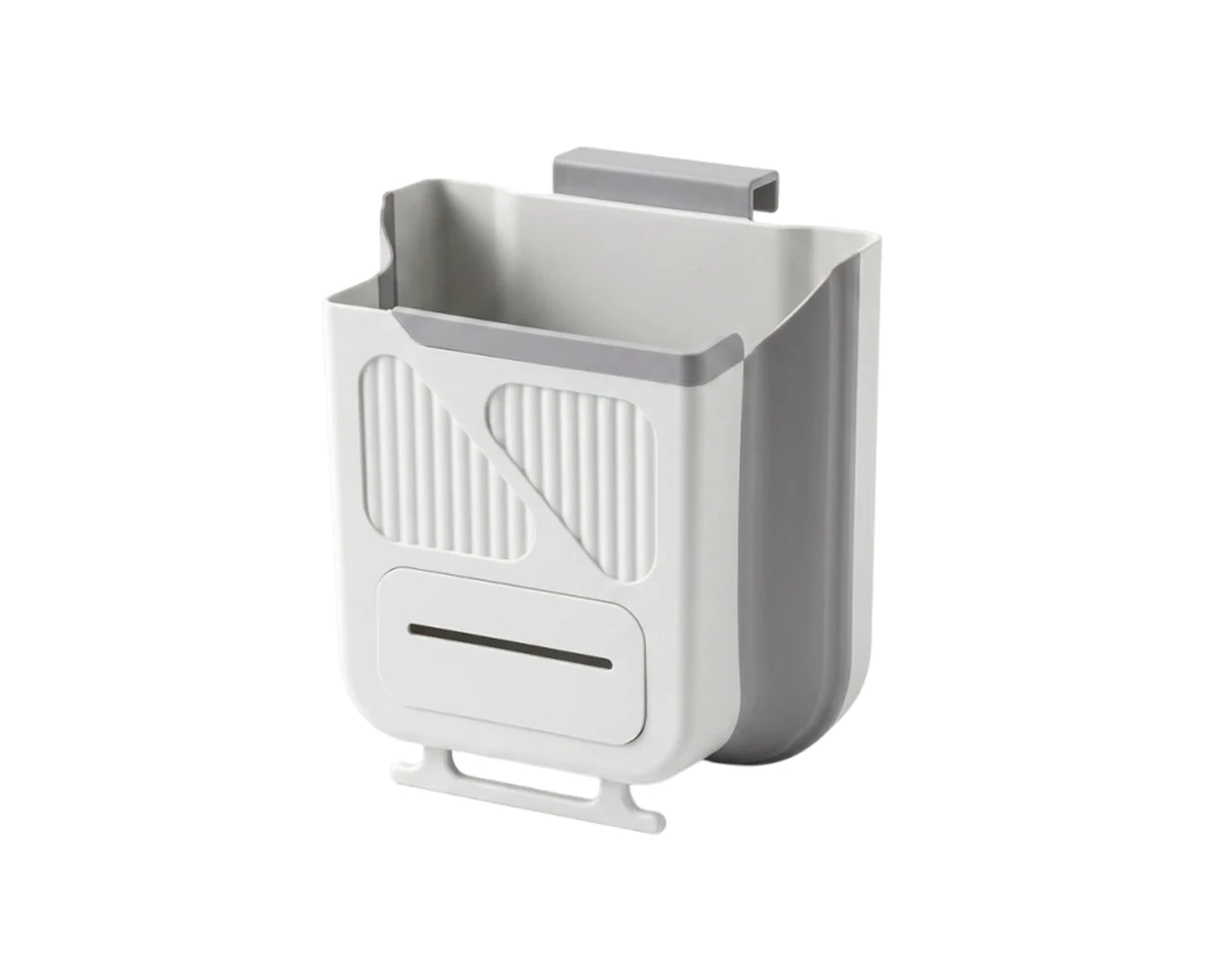 🗑️No Drill Hanging Foldable Kitchen Trash Bin, Cabinet Door Mount Garbage Can for Food Waste, 7L