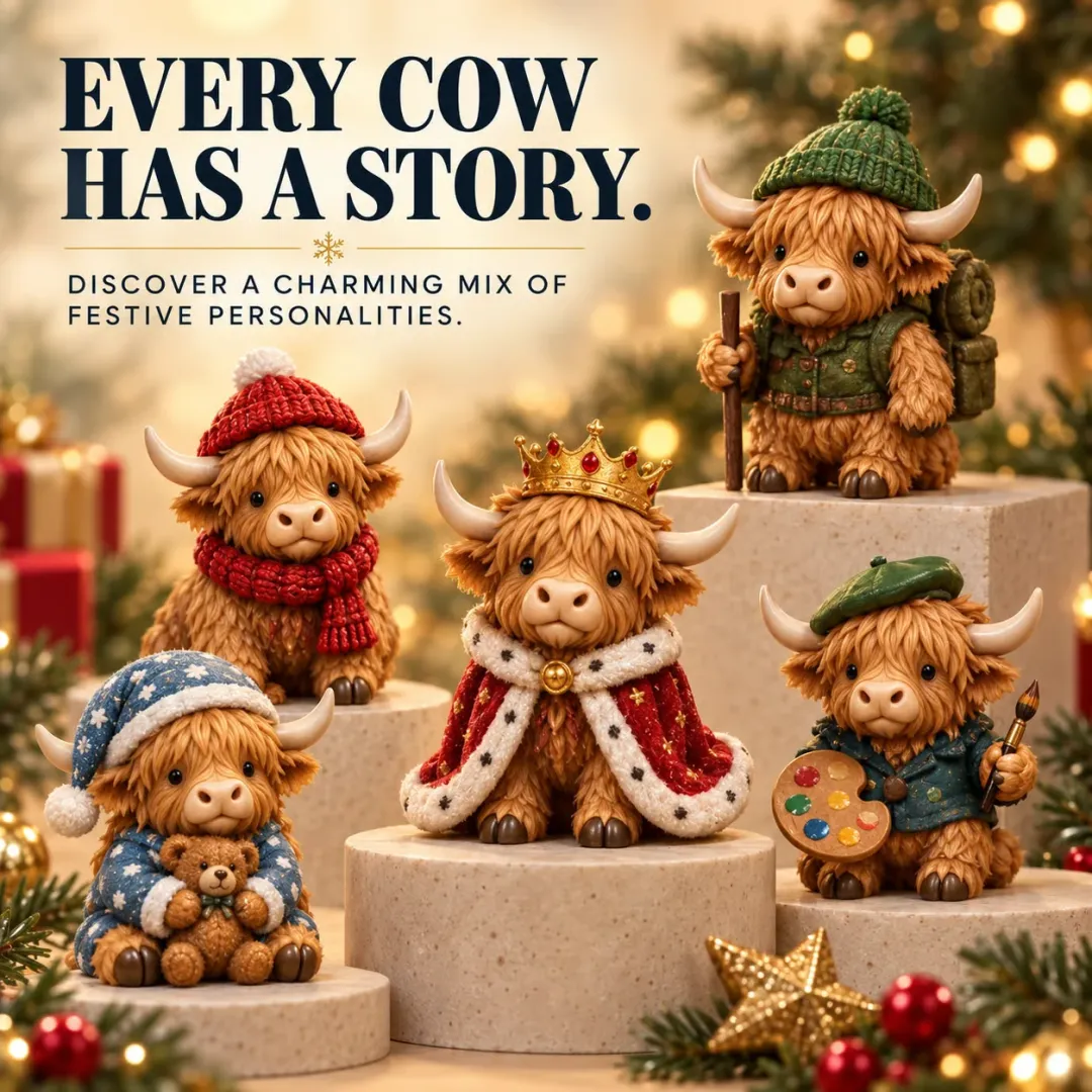 🎄24-Day Highland Cow Advent Calendar – 24 Mini Cow Figures Christmas Countdown