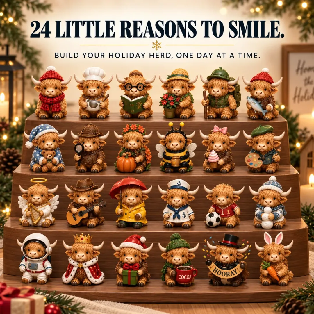 🎄24-Day Highland Cow Advent Calendar – 24 Mini Cow Figures Christmas Countdown