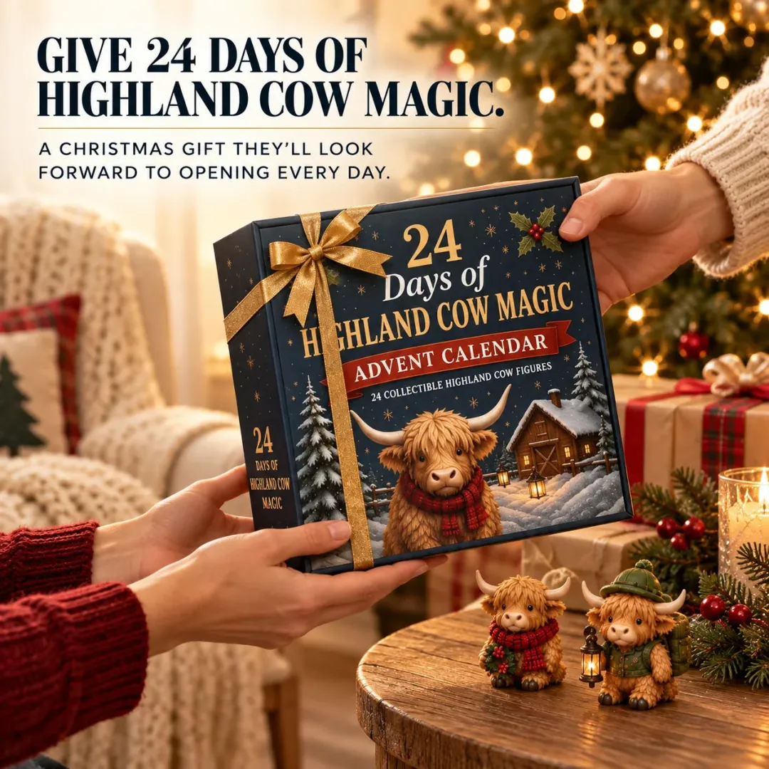 🎄24-Day Highland Cow Advent Calendar – 24 Mini Cow Figures Christmas Countdown