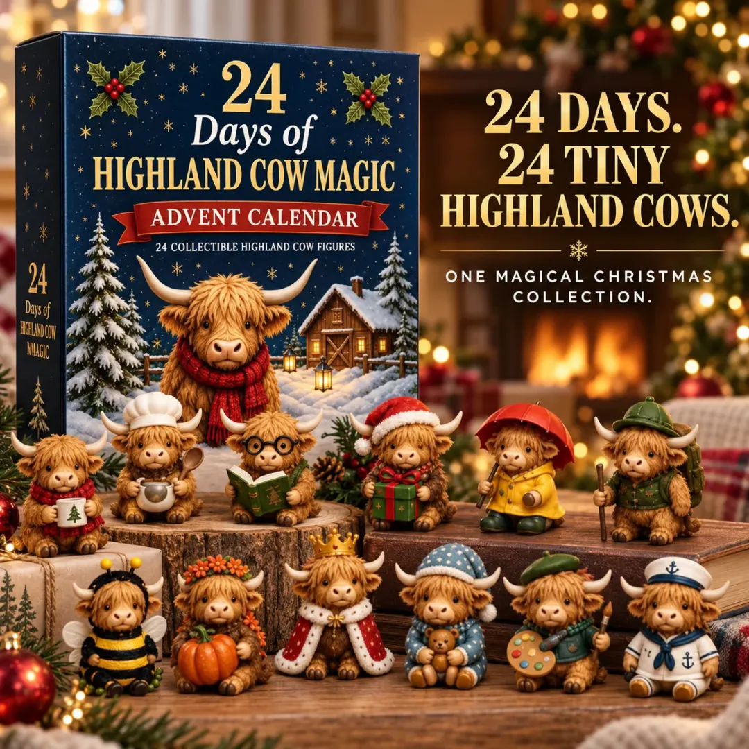 🎄24-Day Highland Cow Advent Calendar – 24 Mini Cow Figures Christmas Countdown