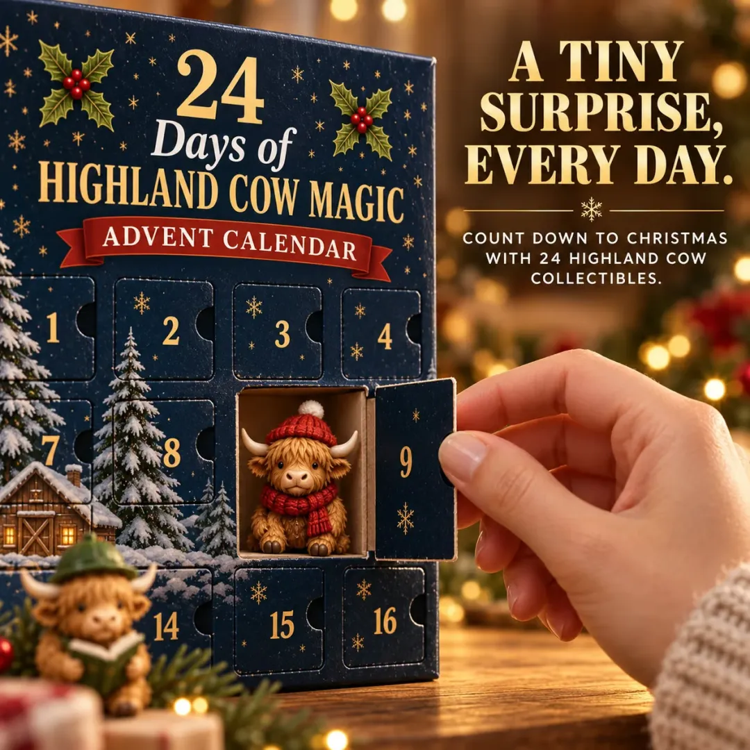 🎄24-Day Highland Cow Advent Calendar – 24 Mini Cow Figures Christmas Countdown