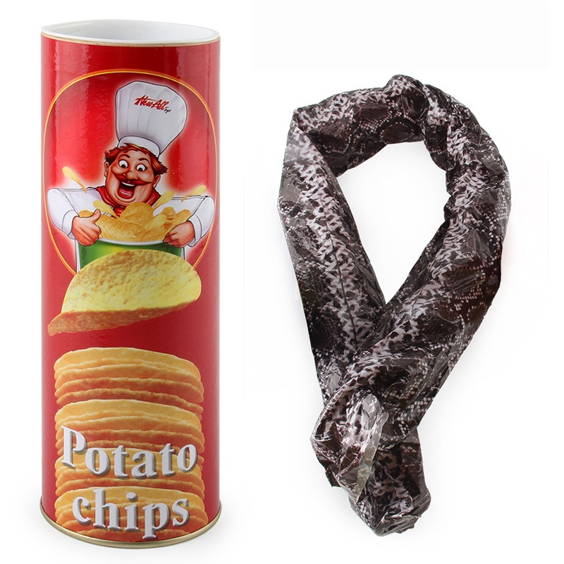 📁🍟Potato chip snake jumping, toy prank - funny prank gift April Fool's Day Halloween party decoration joke children popcorn nut snake jar