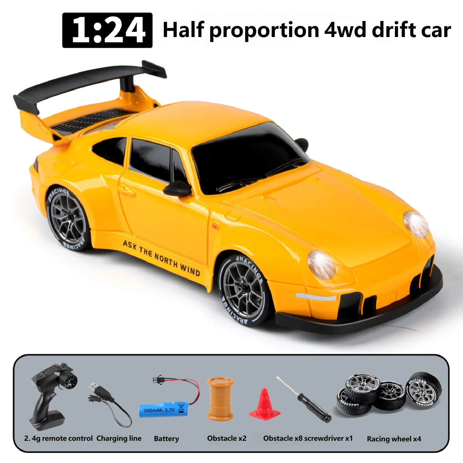 🚗🔧 4WD High-SpeedDrift RC Car ，LED Headlights，🎁 Gift Mountain Tires + Racing Tires