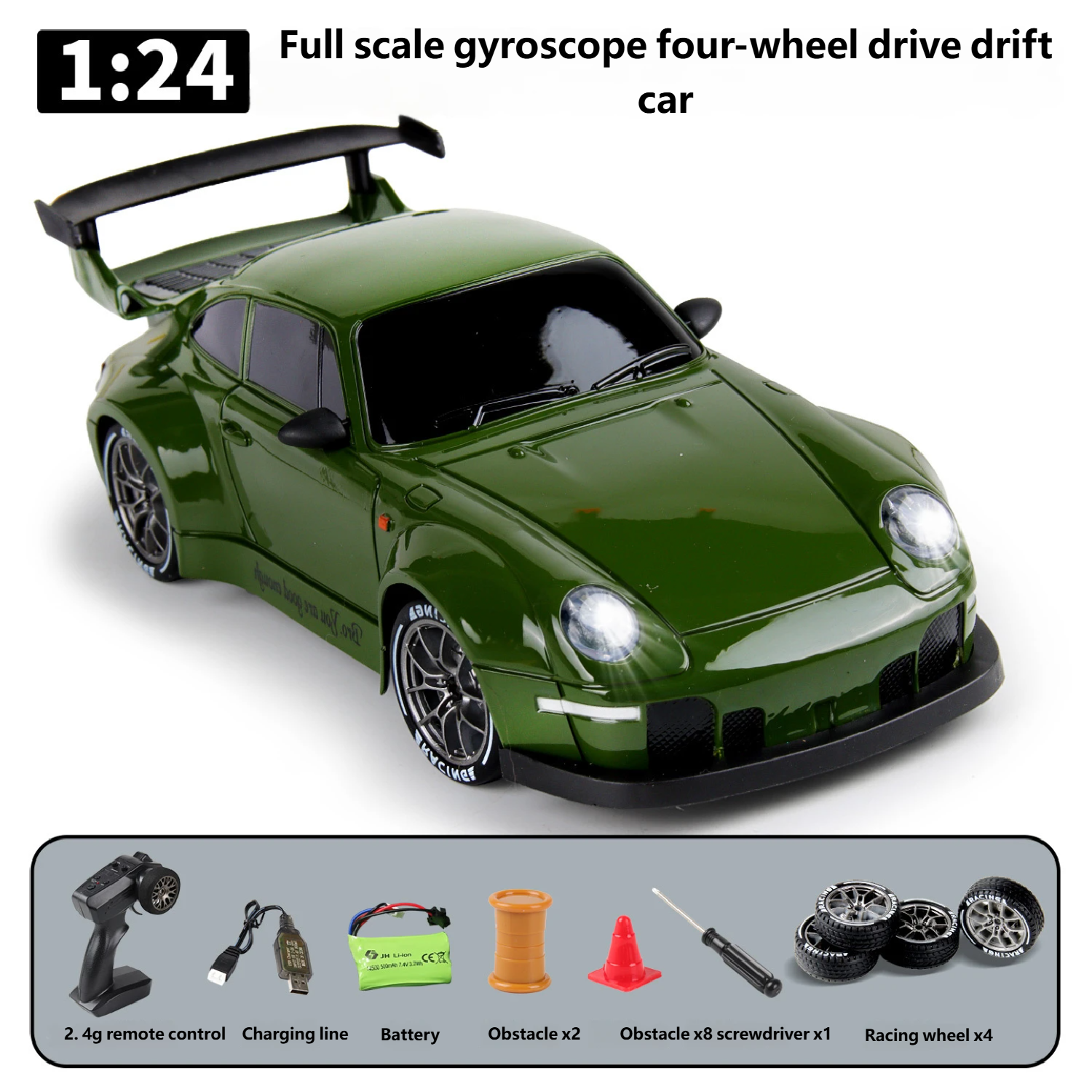 🚗🔧 4WD High-SpeedDrift RC Car ，LED Headlights，🎁 Gift Mountain Tires + Racing Tires