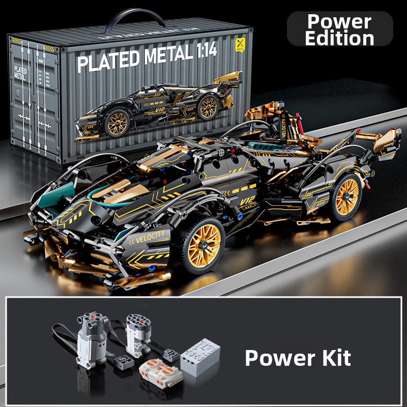 🧩🎉V12 Black Gold Sports Car: Building Block Remote-Controlled Racing Car  Educational Assembly Toy 