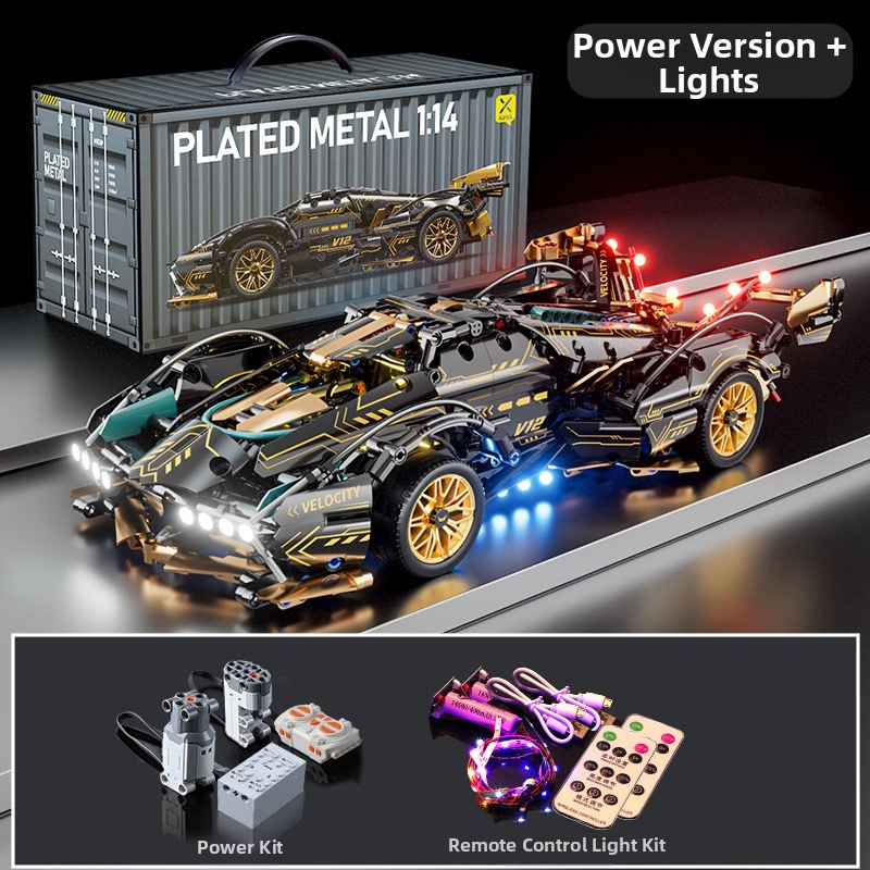 🧩🎉V12 Black Gold Sports Car: Building Block Remote-Controlled Racing Car  Educational Assembly Toy 