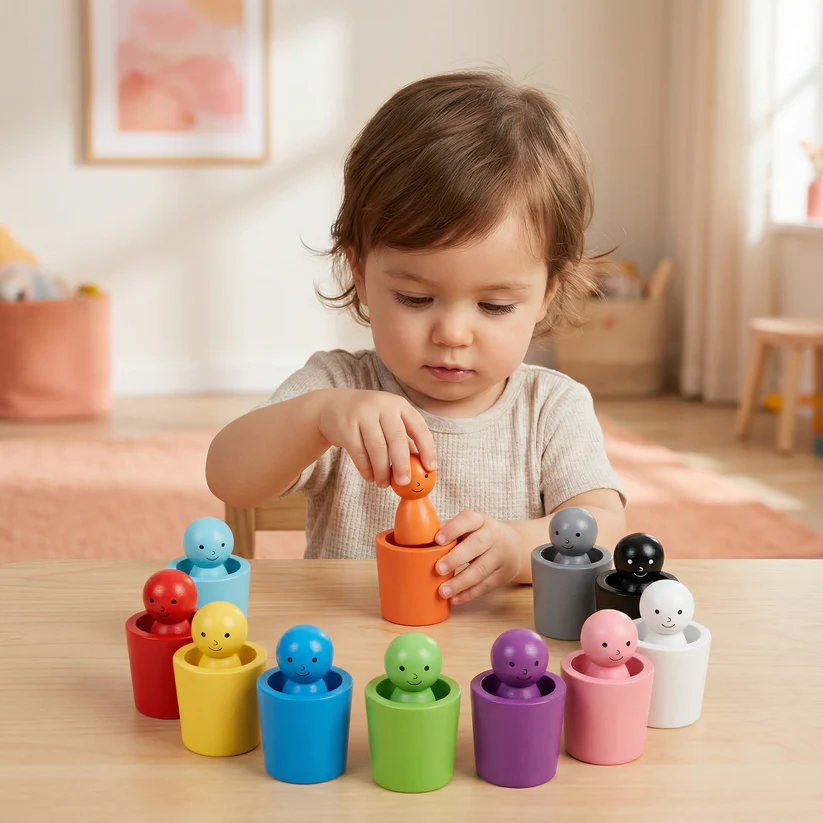 Montessori Wooden Colour Sorting Cup Game