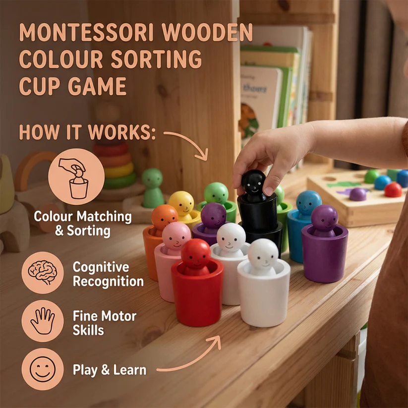 Montessori Wooden Colour Sorting Cup Game