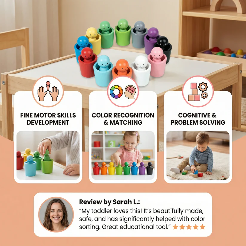 Montessori Wooden Colour Sorting Cup Game